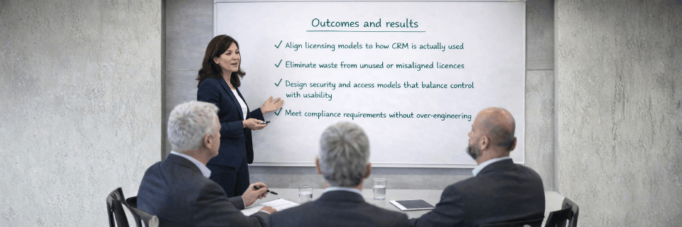 Advisor presenting outcomes and results of effective strategy governance to a board, focusing on alignment, compliance, and value.